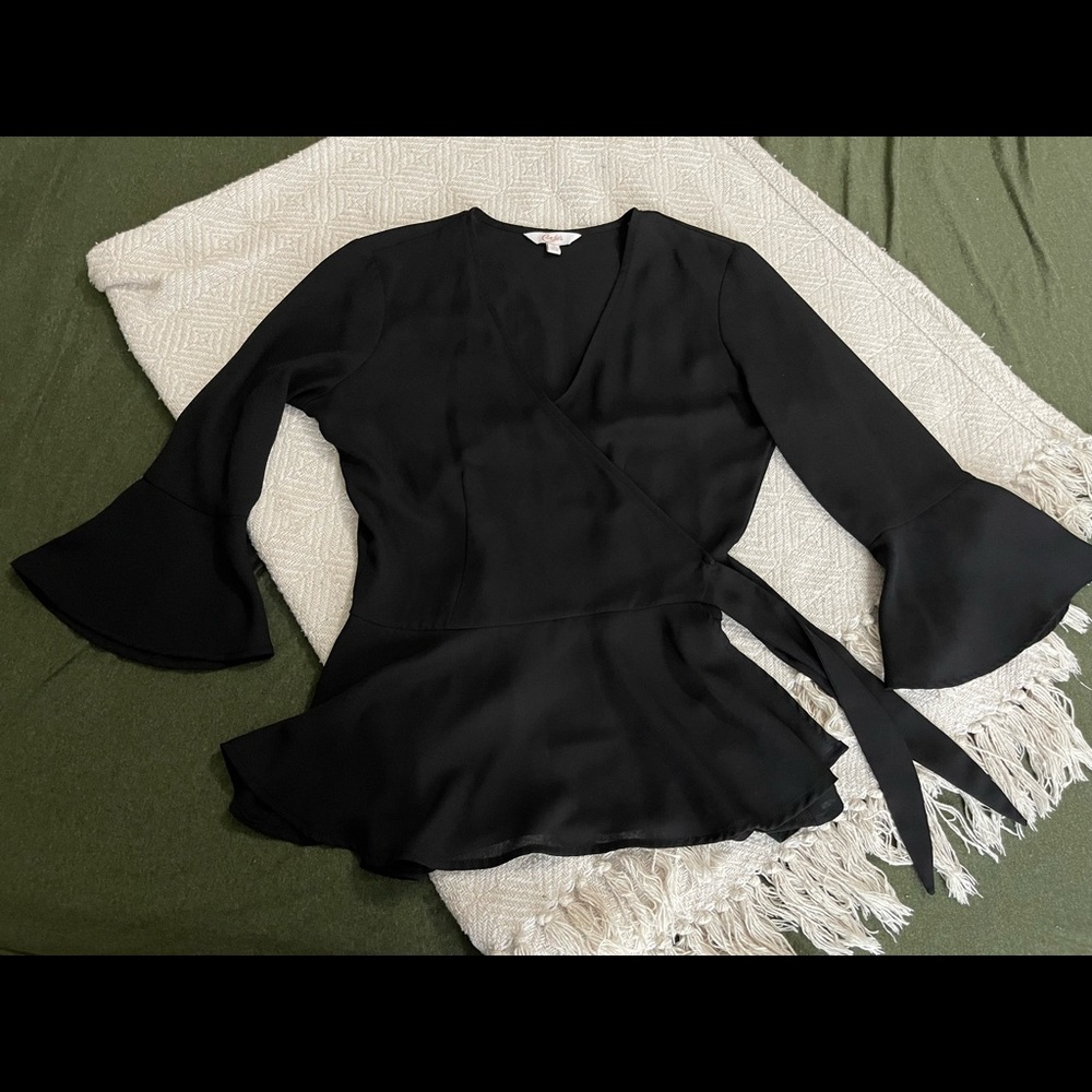 Bundle Only!❤️Candie’s Black Wrap Peplum Bell Sleeves Blouse Size Small